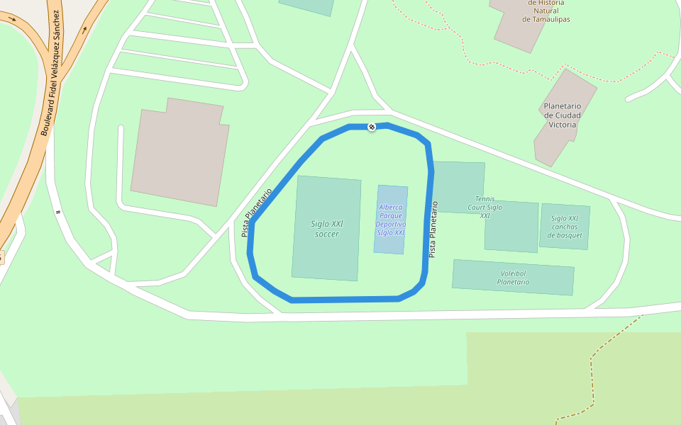 Pista Planetario walking route map in Ciudad Victoria