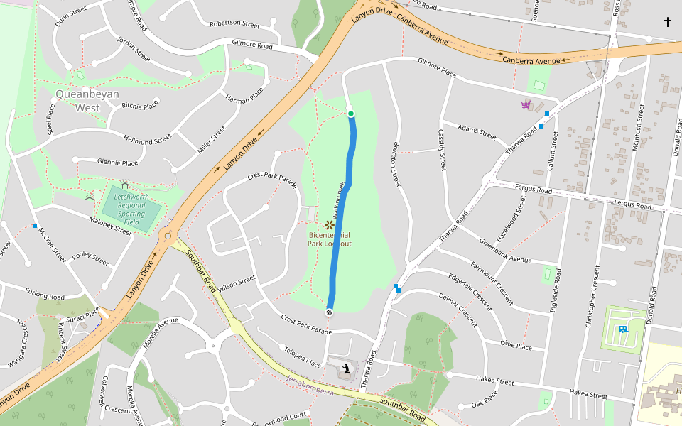 Walking path walking route map in Queanbeyan West