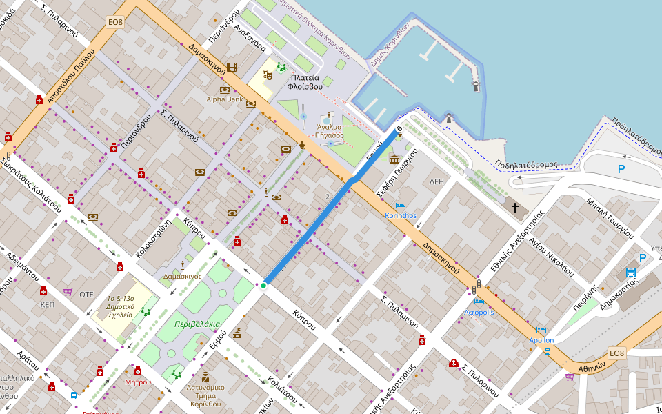 Ερμού walking route map in Korinthos