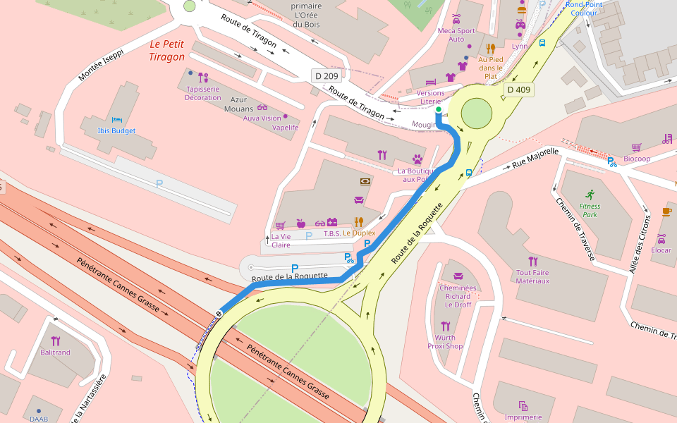 Route de la Roquette walking route map in Mouans-Sartoux
