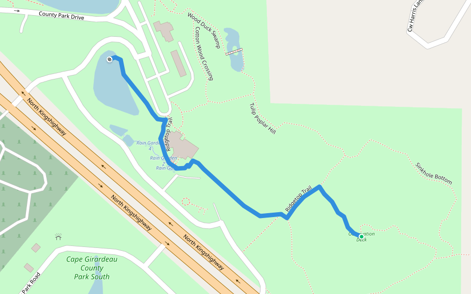 Ridgetop Trail walking route map in Cape Girardeau