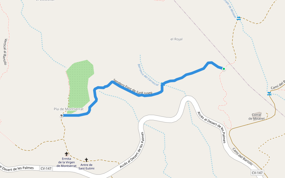 Sendero Font de Sant Josep walking route map in Benicàssim