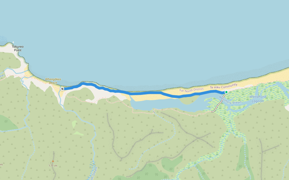 Cape Reinga Coastal Walkway (low tide route) walking route map in Kohukohu
