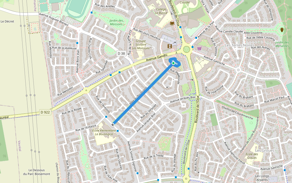 Allée du Boulingrin walking route map in Vauréal