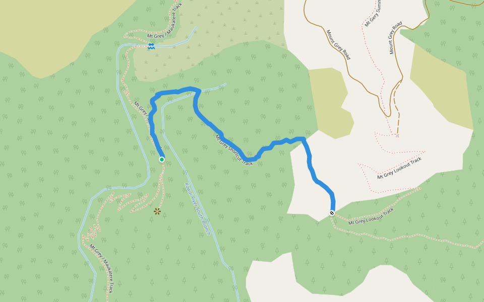 Mt Grey Shortcut Track walking route map in Ashley Forest