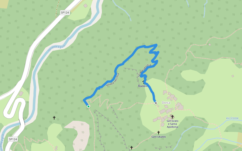 Strada vecchia walking route map in Dorca