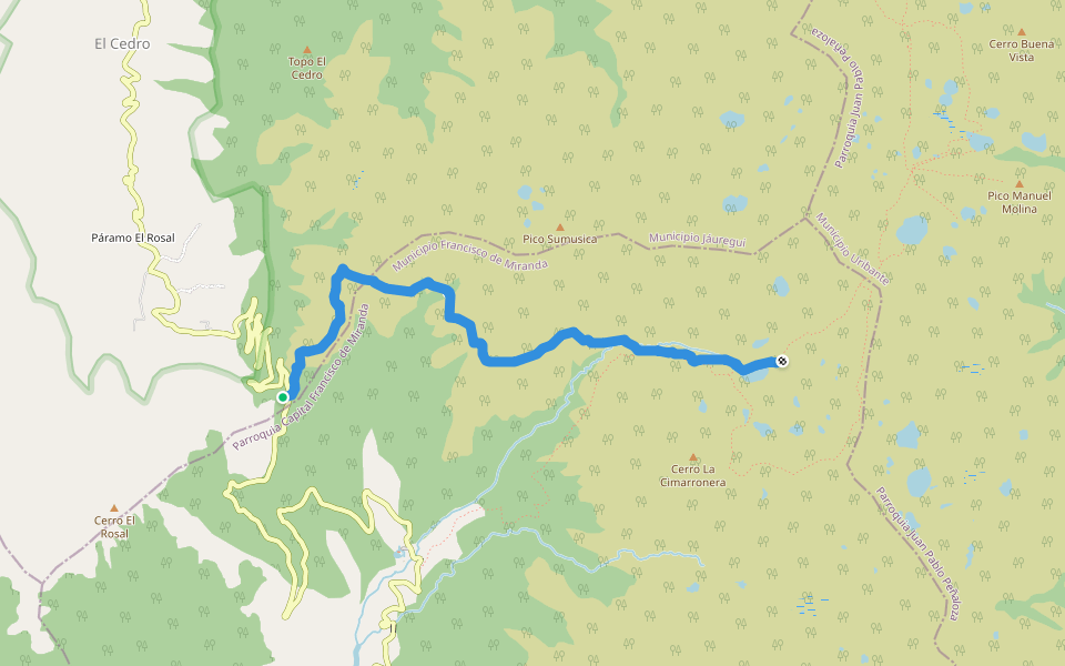 Camino al Pino Cirés y Laguna Bobo walking route map in Páramo El Rosal