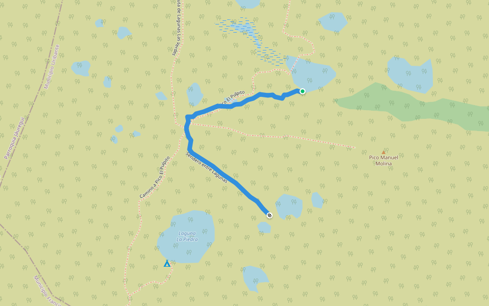 Sendero entre Lagunas walking route map in Ureña