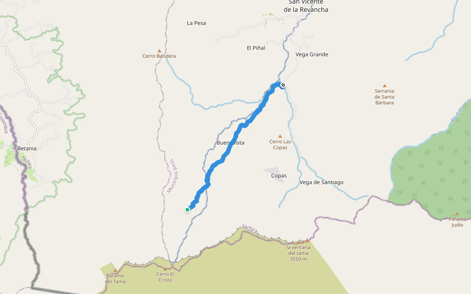 RUTA VEGA GRANDE ALTA, BUENA VISTA, FUNDACION walking route map in Ureña
