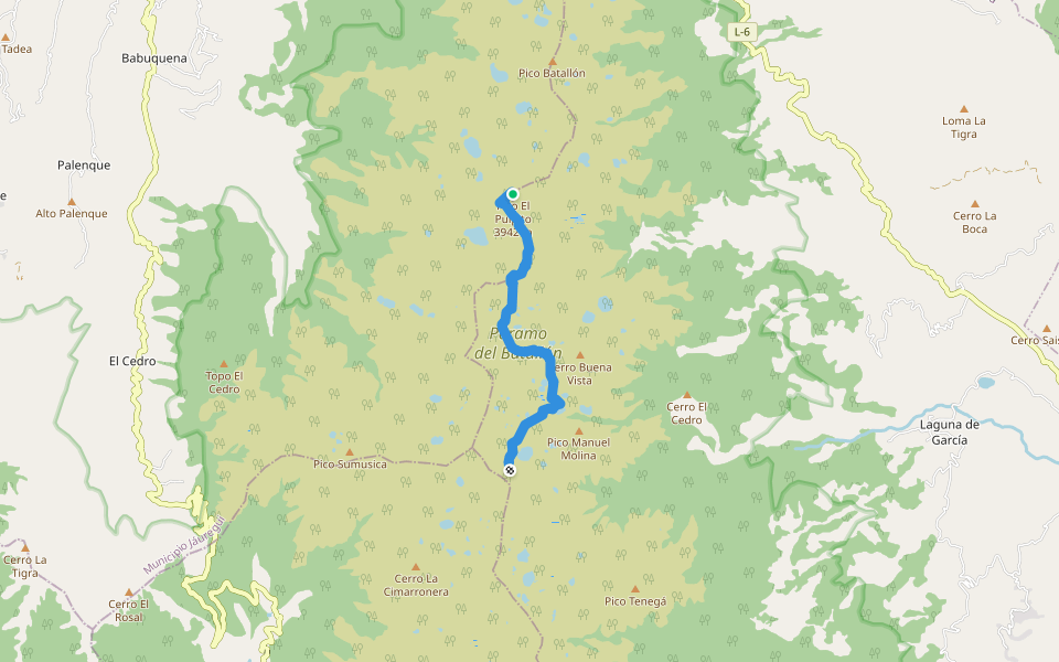 Camino a Pico El Pulpito walking route map in Ureña