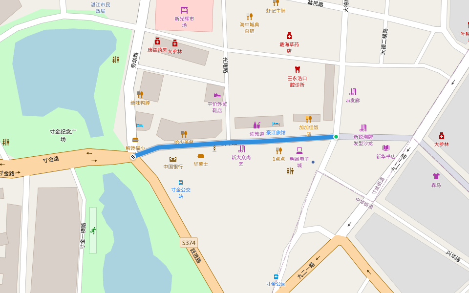新华路 walking route map in Zhan Jiang Shi