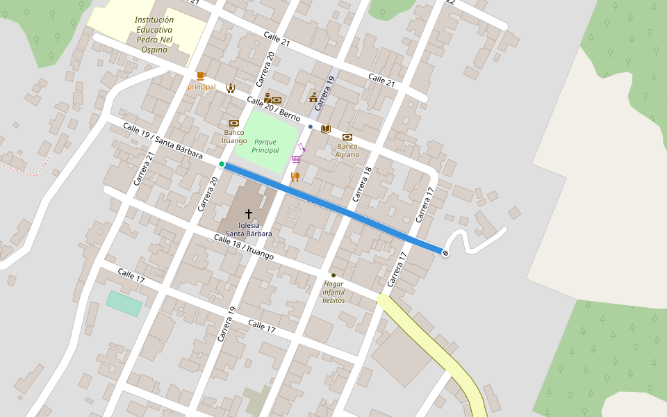 Calle 19 / Santa Bárbara walking route map in Ituango