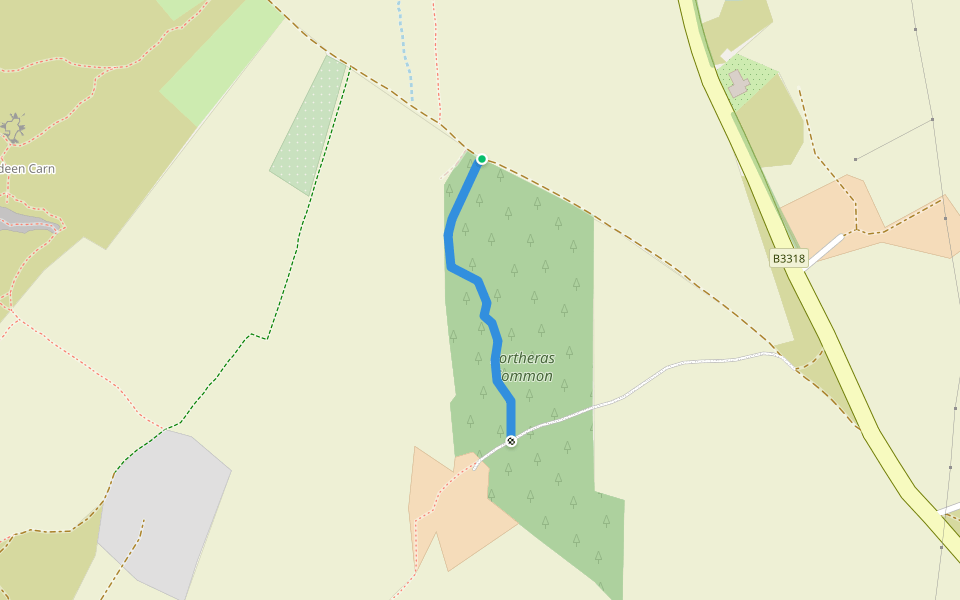 Path through Portheras Common walking route map in Pendeen