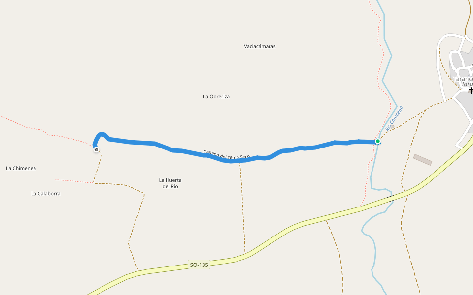 Camino del Olmo Seco walking route map in Retortillo de Soria