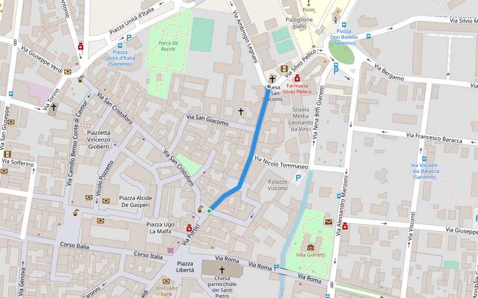 Via Padre Luigi Monti walking route map in Saronno