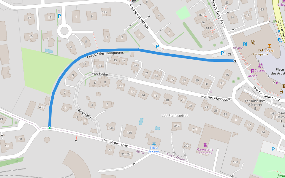Chemin des Planquettes walking route map in Onet-le-Château