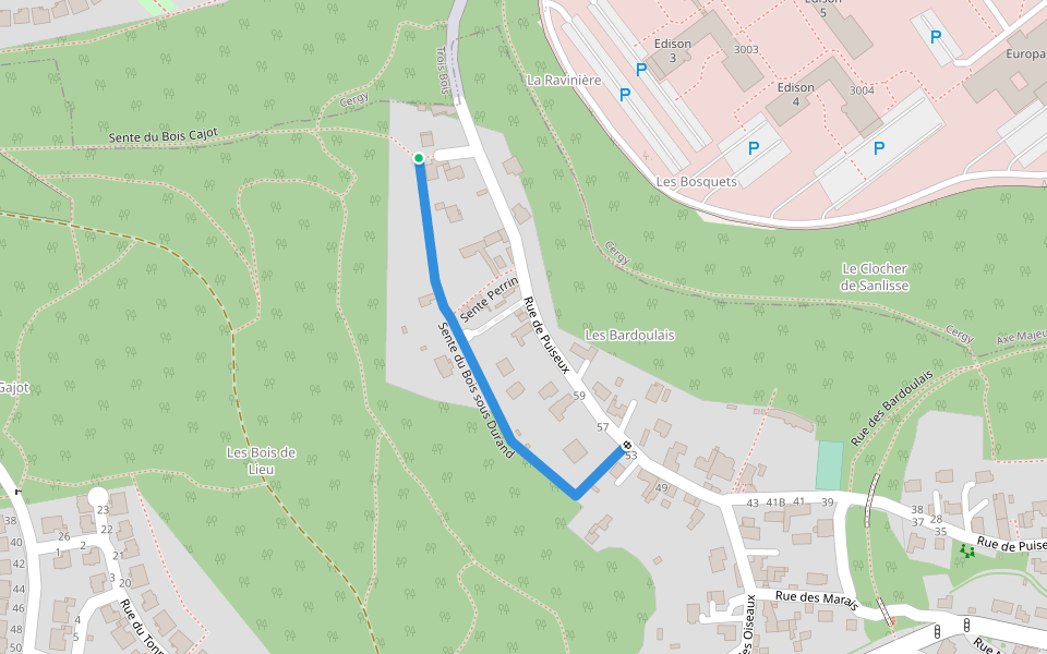 Sente du Bois sous Durand walking route map in Vauréal