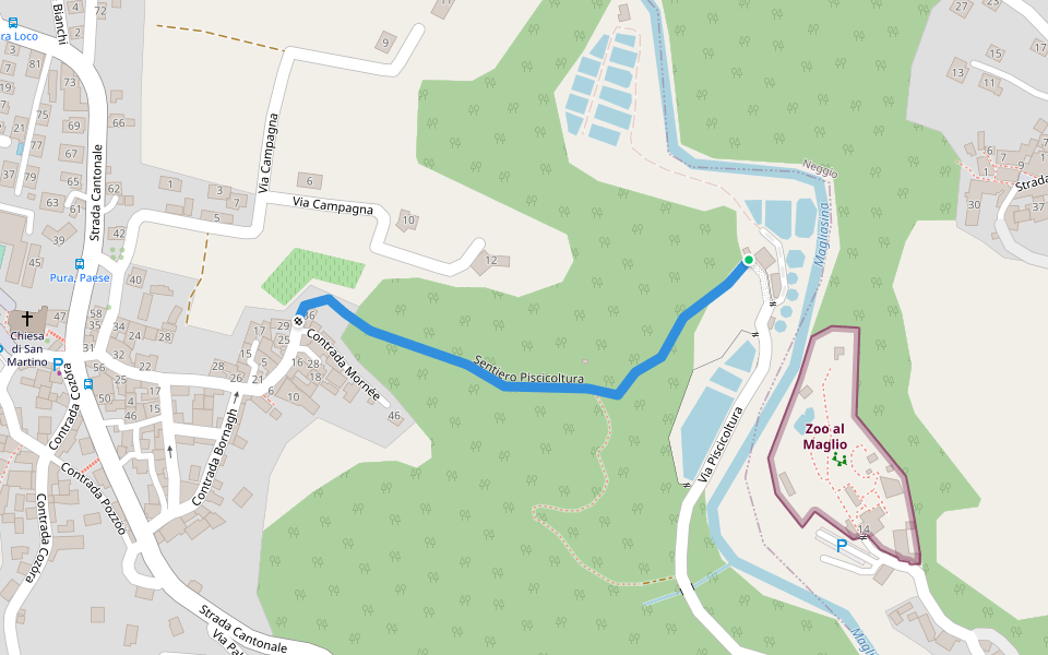 Sentiero Piscicoltura walking route map in Neggio