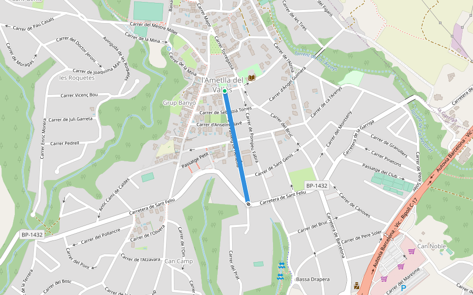 Passeig de l'Ametlla walking route map in L'Ametlla del Vallès