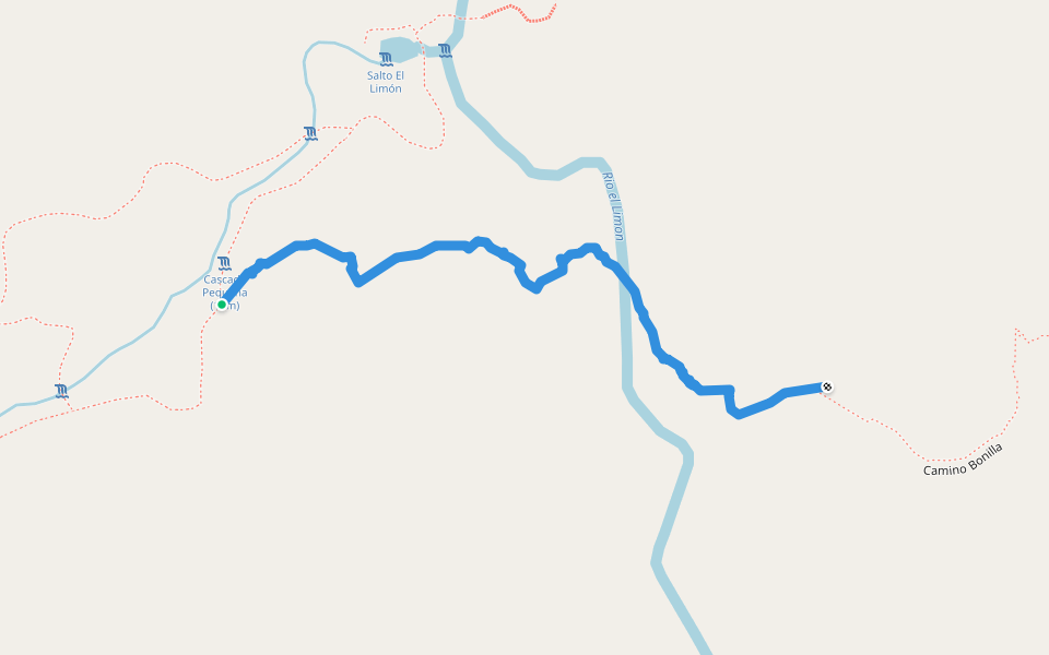 Trail to Rio Limon walking route map in El Limón