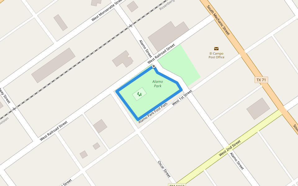 Alamo Park Foot Path walking route map in El Campo