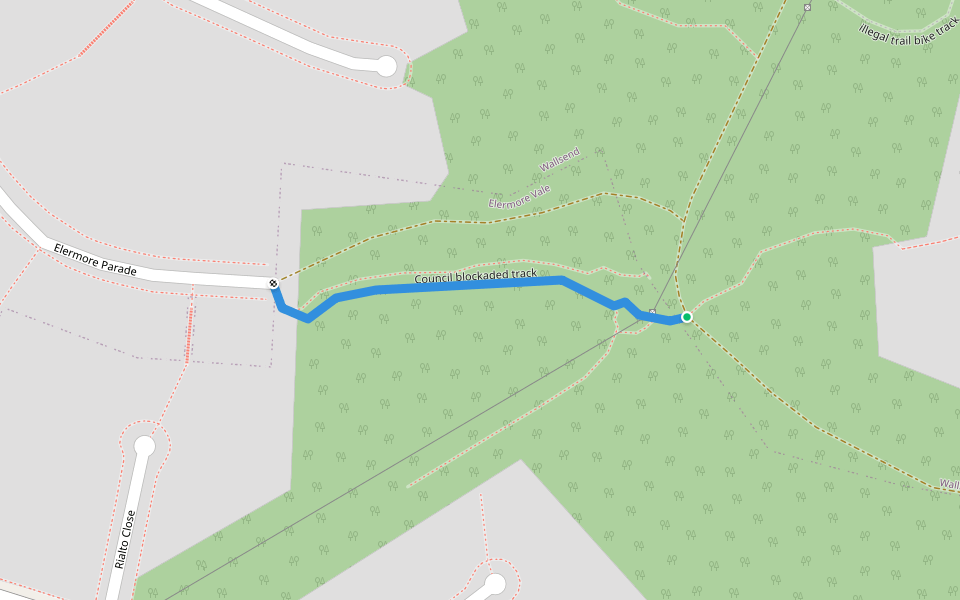 Council blockaded track walking route map in Elermore Vale
