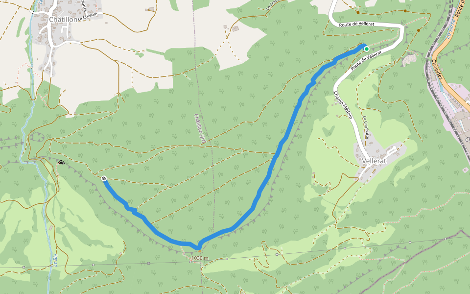 Sentier de la Cendre walking route map in Courrendlin