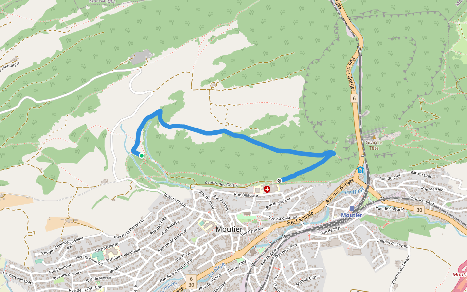 Sentier des Golats walking route map in Moutier