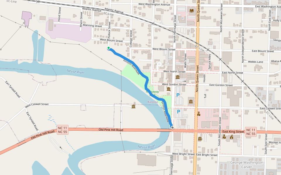 Kinston Riverwalk walking route map in Kinston