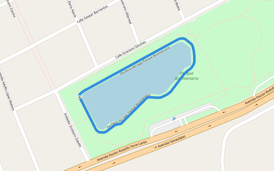 Periferia del lago Parque Bicentenario walking route map in Ciudad Madero