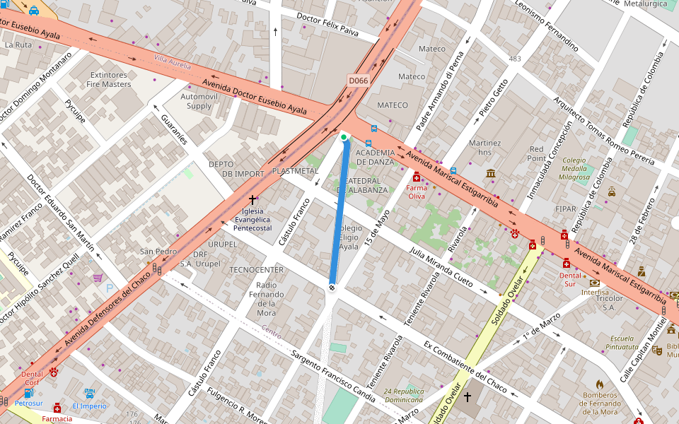 Diagonal Teniente R. Cabrera walking route map in Itá