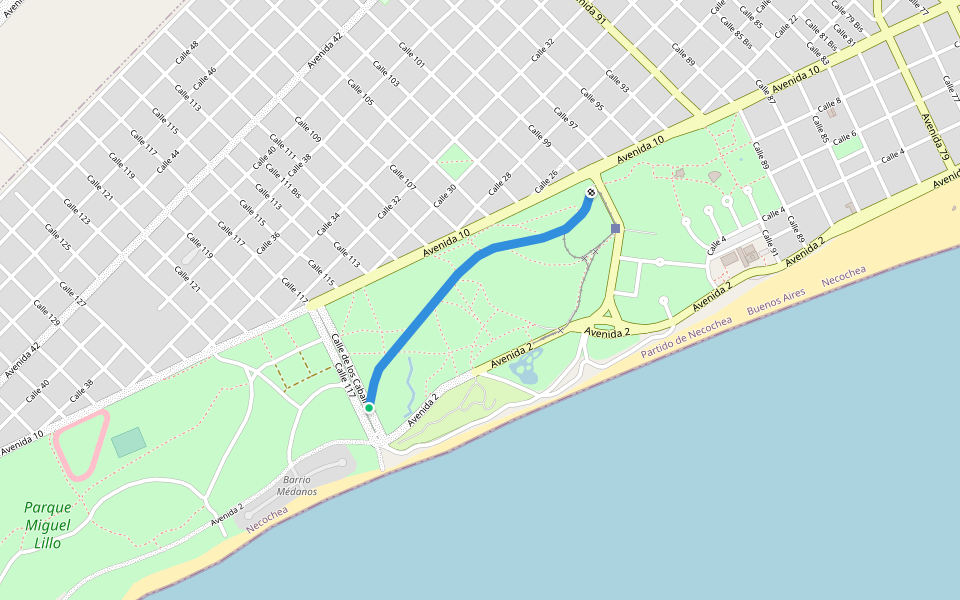 El Aguaribay walking route map in Necochea
