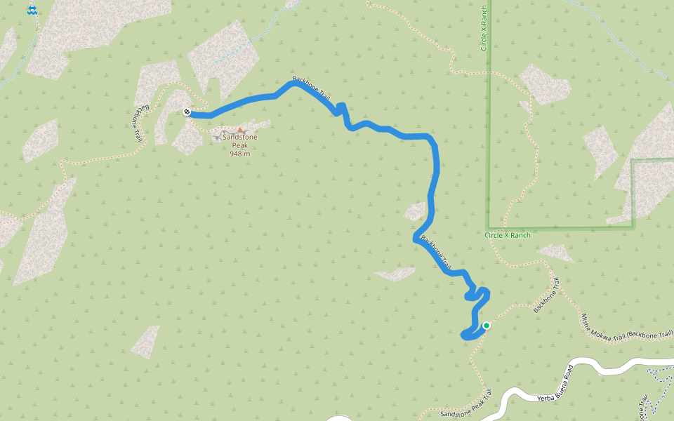 Sandstone Peak Trail (Backbone Trail) walking route map in Malibu