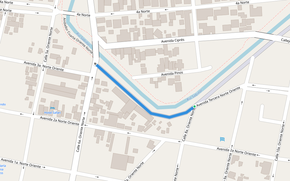 Avenida Tercera Norte Oriente walking route map in Tuxtla Gutiérrez