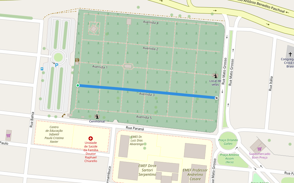 Avenida 3 walking route map in Descalvado