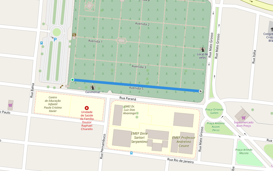 Avenida 5 walking route map in Descalvado