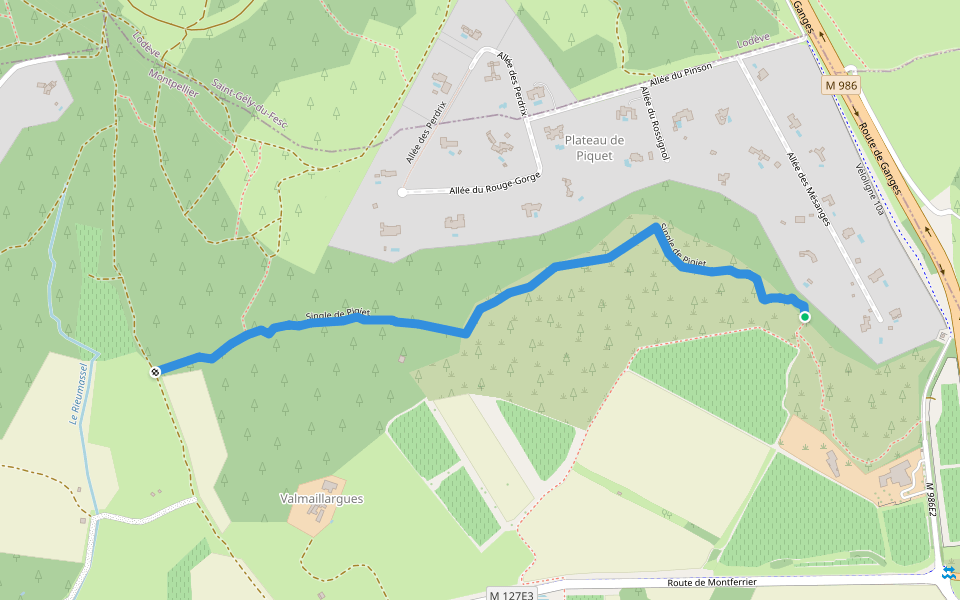 Single de Piqiet walking route map in Grabels