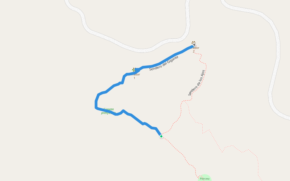 Sendero del Gigante walking route map in Puesto Puyango
