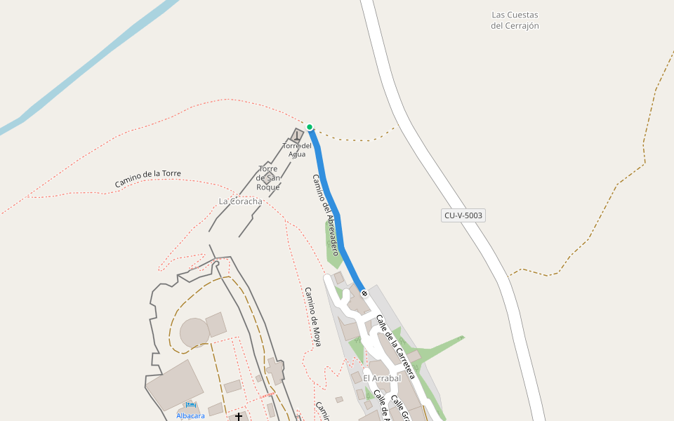 Camino del Abrevadero walking route map in El Arrabal