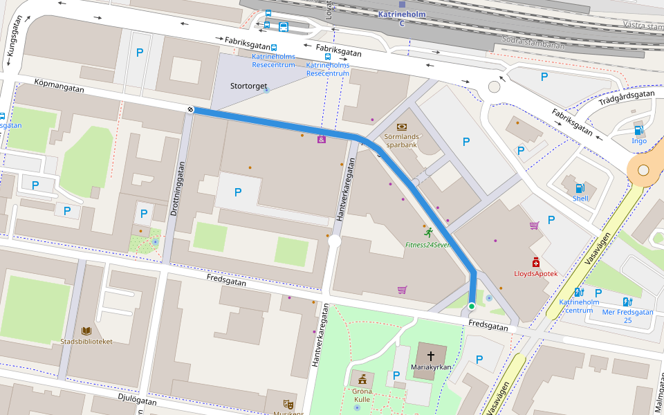 Köpmangatan walking route map in Katrineholm