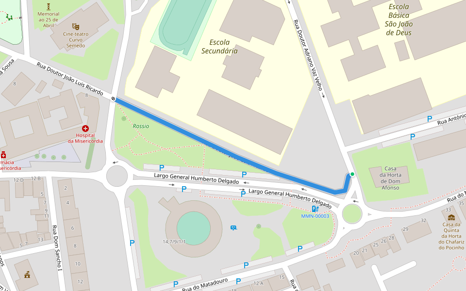 Rua Doutor João Luis Ricardo walking route map in Montemor-o-Novo