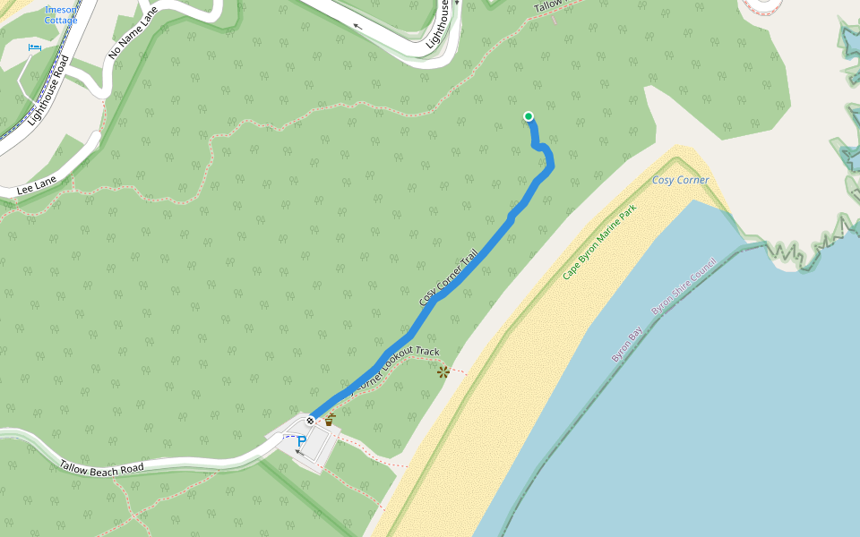 Cosy Corner Trail walking route map in Byron Bay