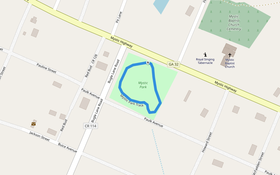 Mystic Park Track walking route map in Ocilla