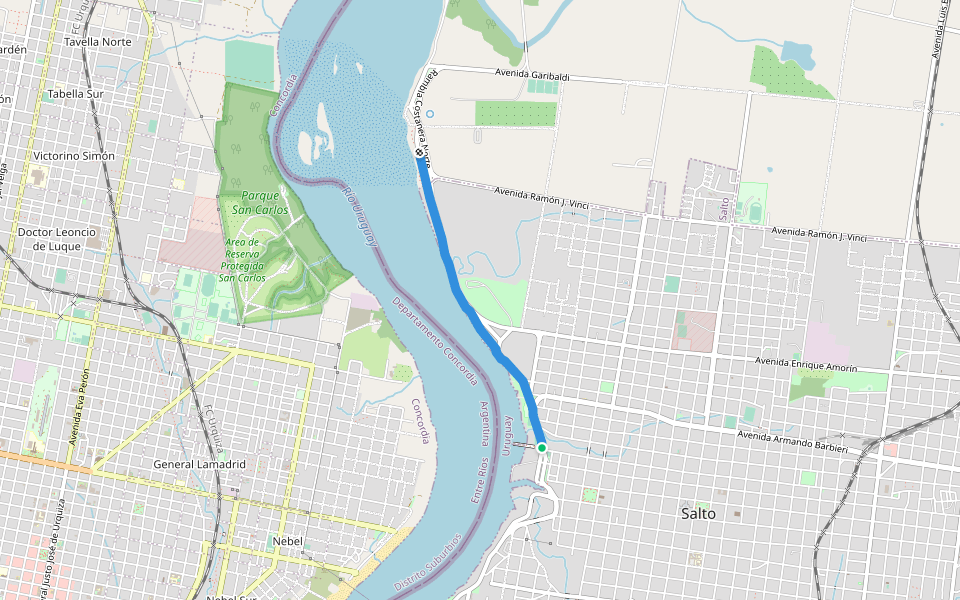Paseo de la costa walking route map in Salto