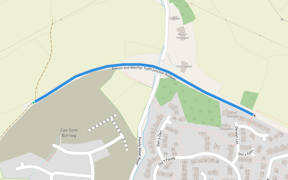 Brecon and Merthyr Tydfil Junction Railway walking route map in Bedwas