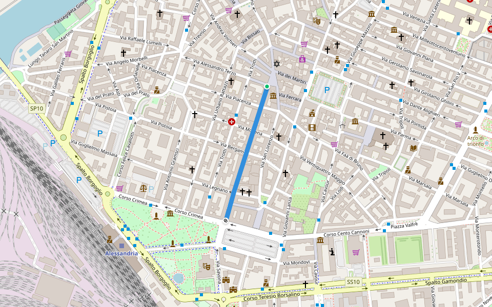 Corso Roma walking route map in Alessandria