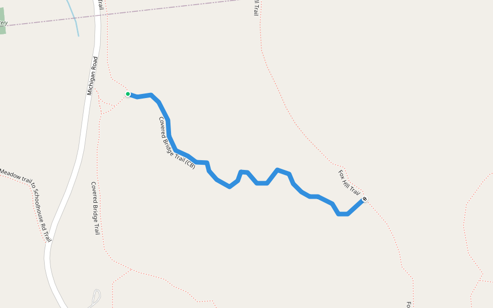 Covered Bridge Trail (CB) walking route map in Pound Ridge