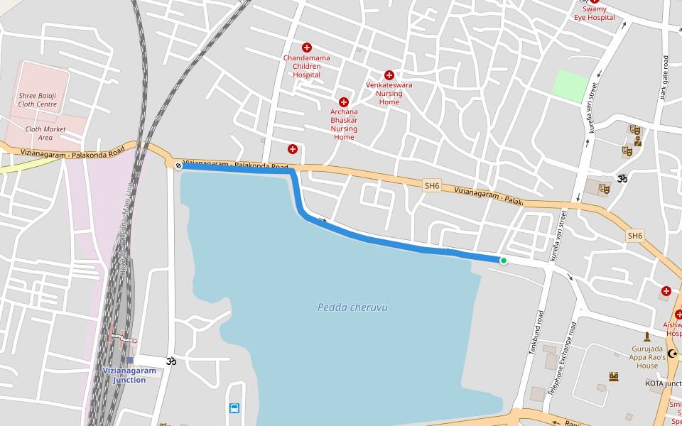 tank bund footpath walking route map in Vizianagaram