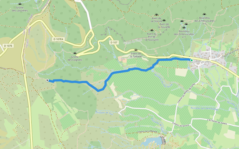 Ancien Chemin de Ganges à Claret walking route map in Claret
