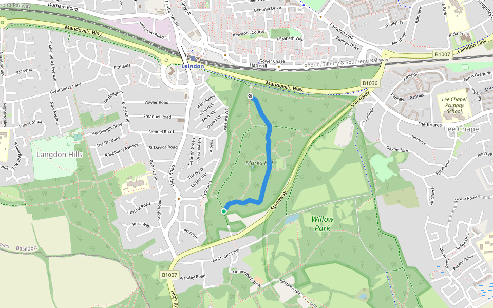 Gladstone Road walking route map in Langdon Hills